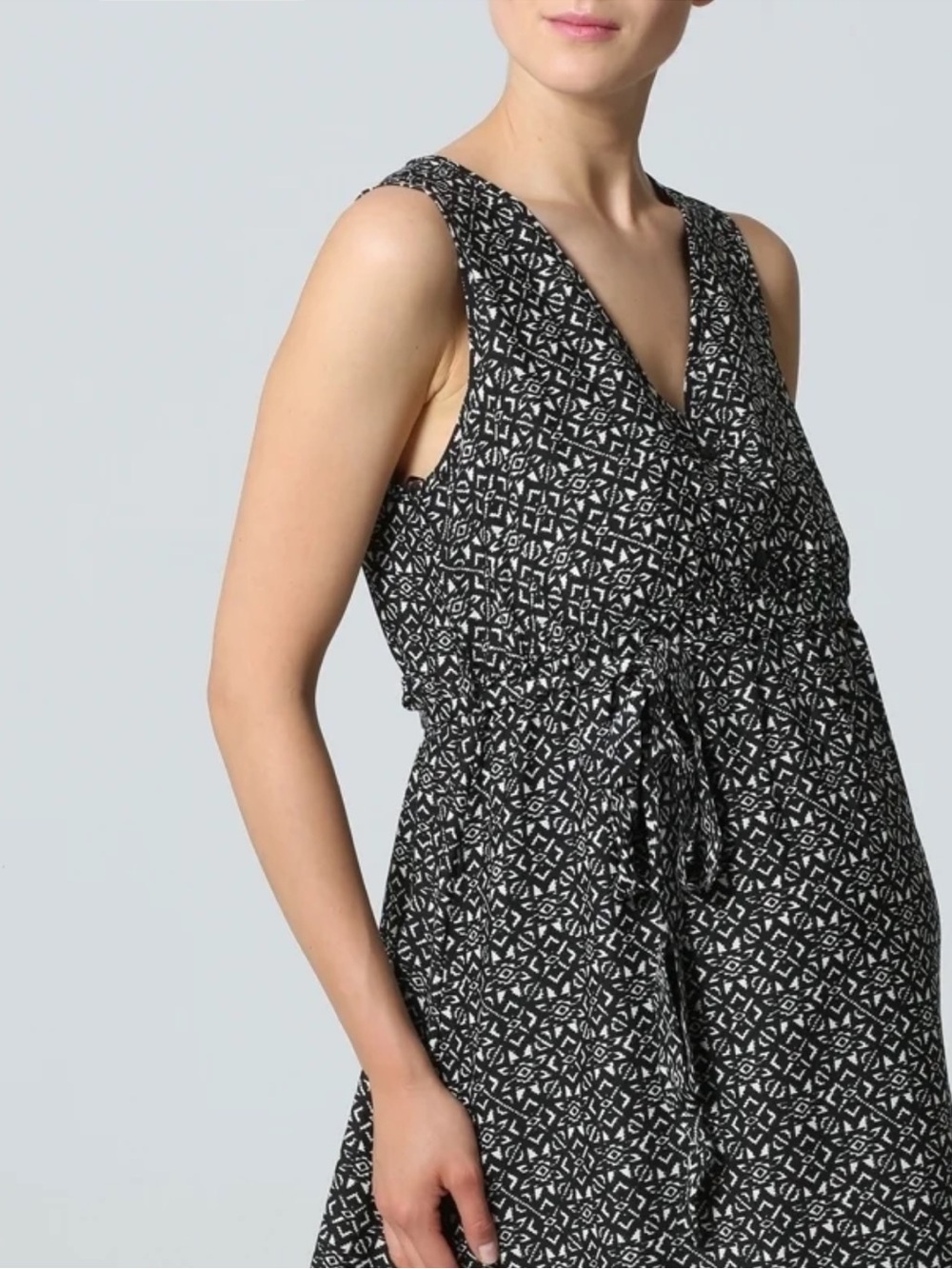 New Look Black & White Geometric Midi Maternity Dress with Lattice Back